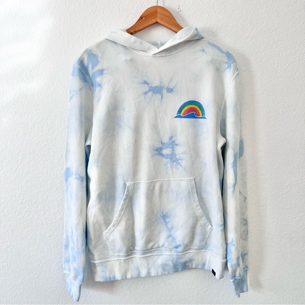 Faherty Blue Tie Dye Rainbow Graphic Hoodie Sz S NWOT